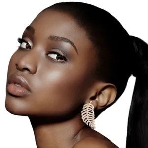 Rhinestone Feather Earrings with post-back (Gold)